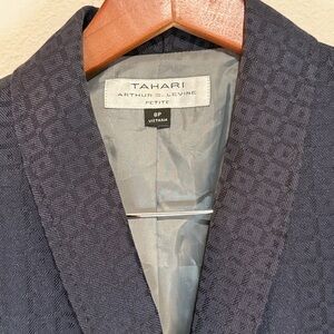 Tahari Navy Textured Petite Blazer, flattering jacket defines waist